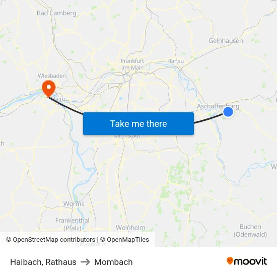 Haibach, Rathaus to Mombach map