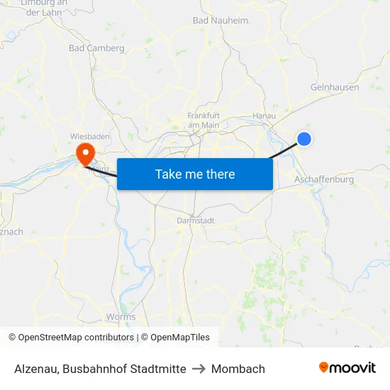 Alzenau, Busbahnhof Stadtmitte to Mombach map