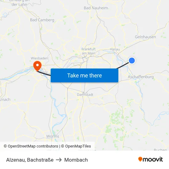 Alzenau, Bachstraße to Mombach map