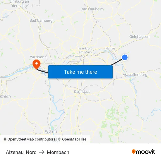 Alzenau, Nord to Mombach map