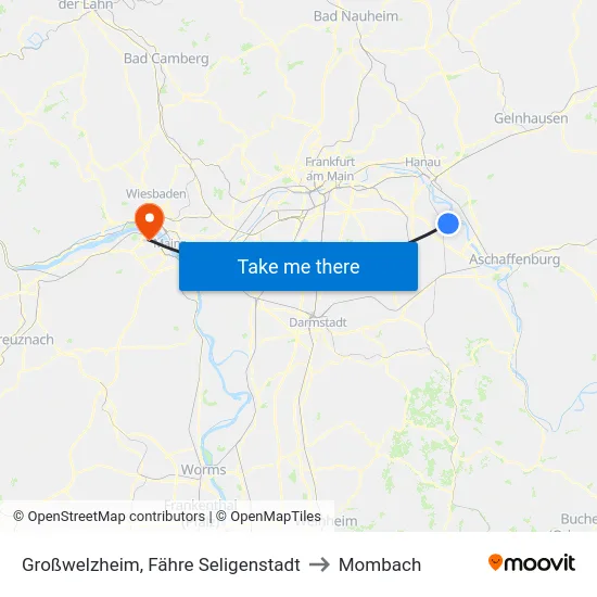 Großwelzheim, Fähre Seligenstadt to Mombach map