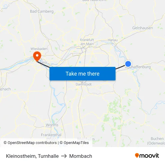Kleinostheim, Turnhalle to Mombach map
