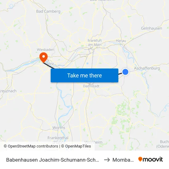 Babenhausen Joachim-Schumann-Schule to Mombach map
