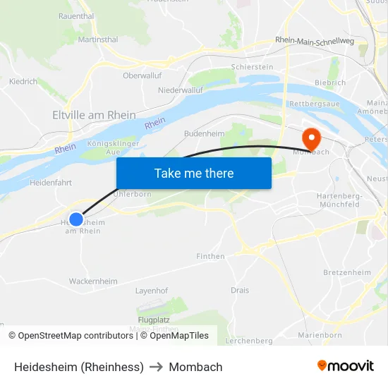 Heidesheim (Rheinhess) to Mombach map