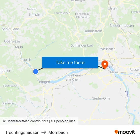 Trechtingshausen to Mombach map