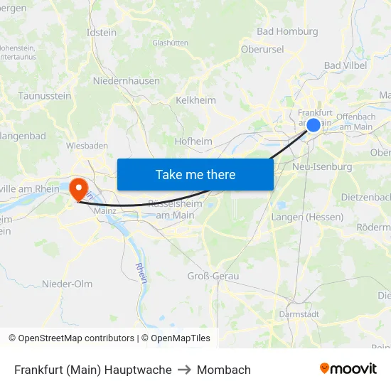 Frankfurt (Main) Hauptwache to Mombach map