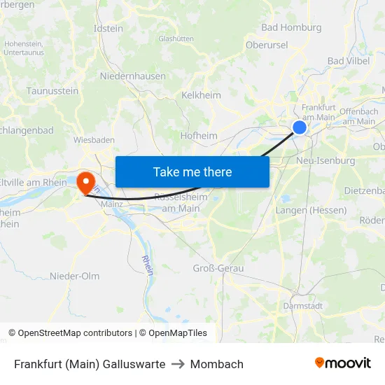 Frankfurt (Main) Galluswarte to Mombach map