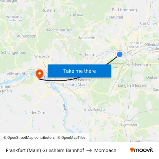 Frankfurt (Main) Griesheim Bahnhof to Mombach map