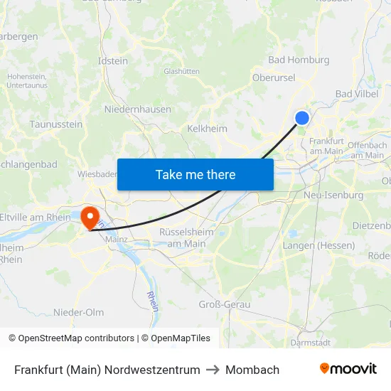 Frankfurt (Main) Nordwestzentrum to Mombach map