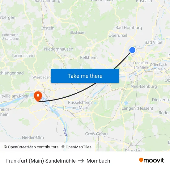 Frankfurt (Main) Sandelmühle to Mombach map