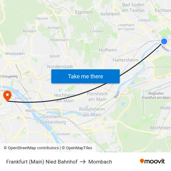 Frankfurt (Main) Nied Bahnhof to Mombach map