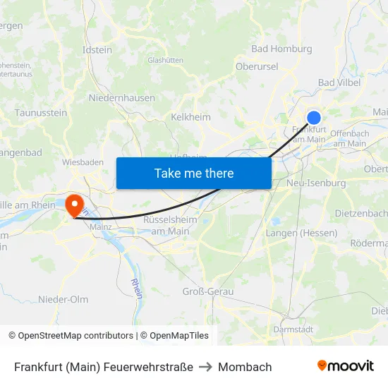 Frankfurt (Main) Feuerwehrstraße to Mombach map