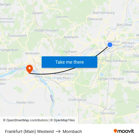 Frankfurt (Main) Westend to Mombach map