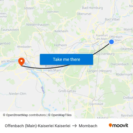Offenbach (Main)-Kaiserlei Kaiserlei to Mombach map