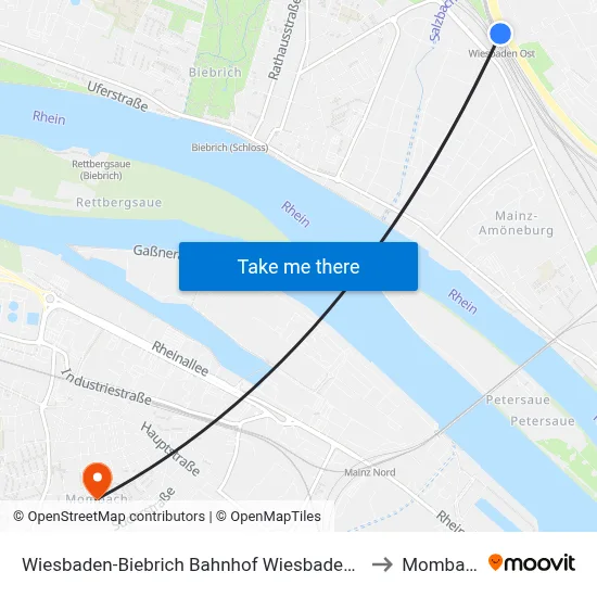 Wiesbaden-Biebrich Bahnhof Wiesbaden Ost to Mombach map