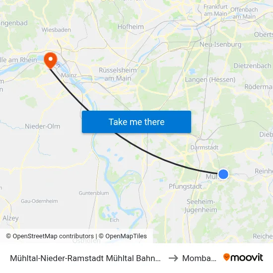 Mühltal-Nieder-Ramstadt Mühltal Bahnhof to Mombach map