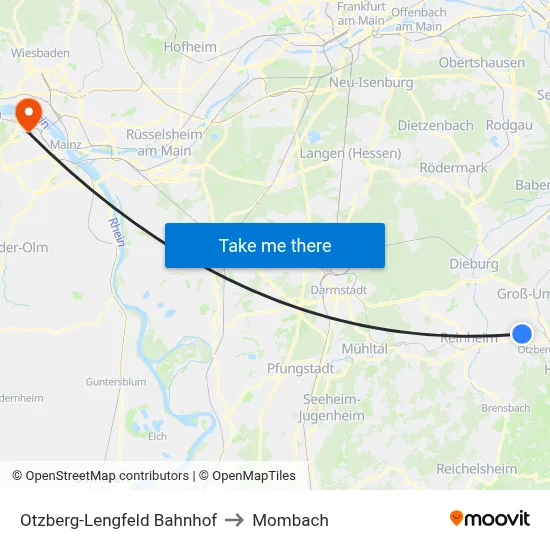 Otzberg-Lengfeld Bahnhof to Mombach map