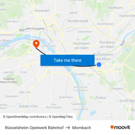 Rüsselsheim Opelwerk Bahnhof to Mombach map