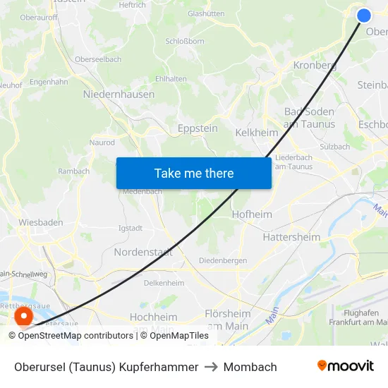 Oberursel (Taunus) Kupferhammer to Mombach map