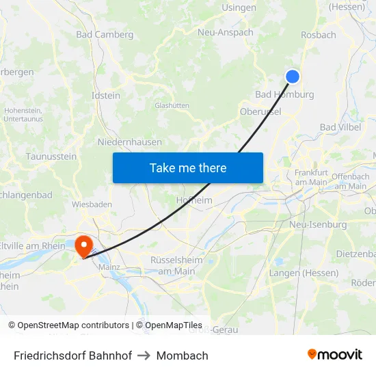 Friedrichsdorf Bahnhof to Mombach map