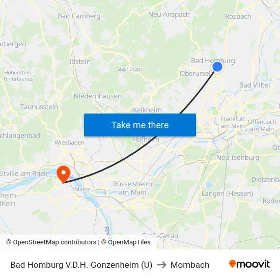 Bad Homburg V.D.H.-Gonzenheim (U) to Mombach map