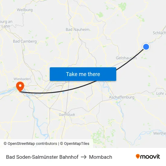 Bad Soden-Salmünster Bahnhof to Mombach map