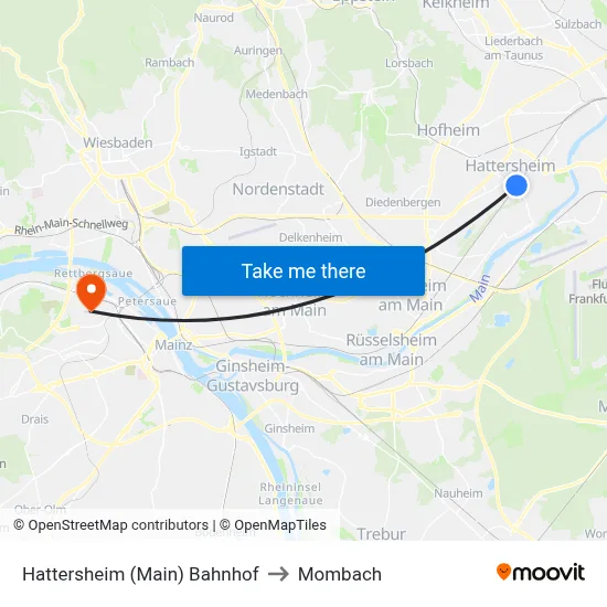 Hattersheim (Main) Bahnhof to Mombach map