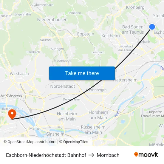 Eschborn-Niederhöchstadt Bahnhof to Mombach map