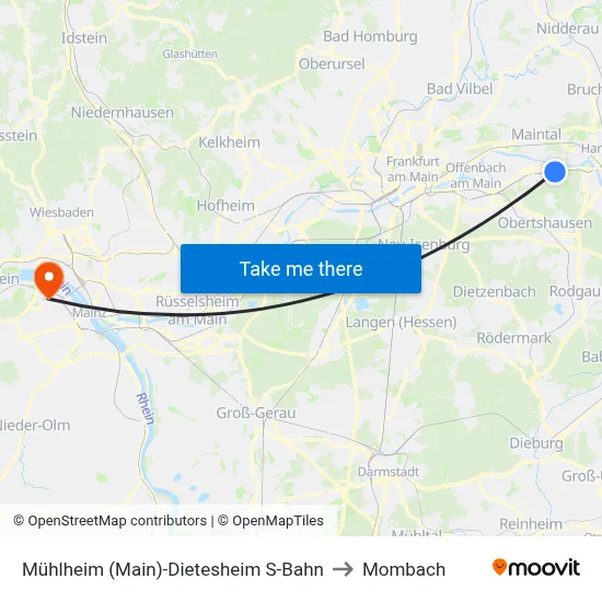 Mühlheim (Main)-Dietesheim S-Bahn to Mombach map