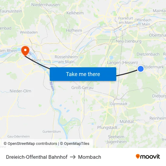Dreieich-Offenthal Bahnhof to Mombach map