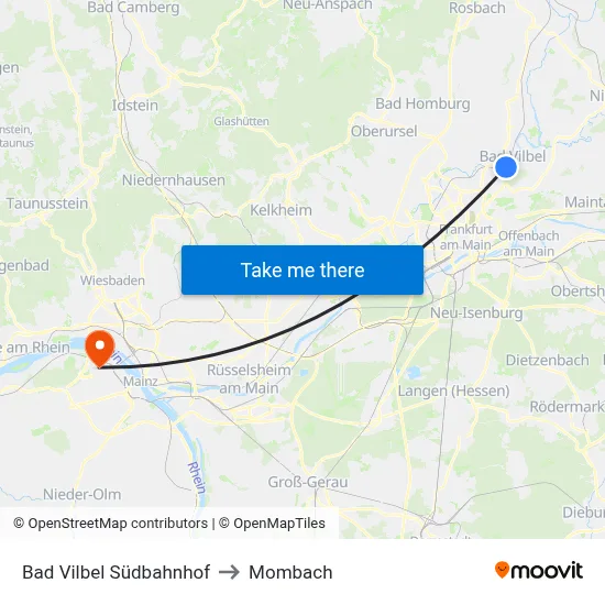 Bad Vilbel Südbahnhof to Mombach map