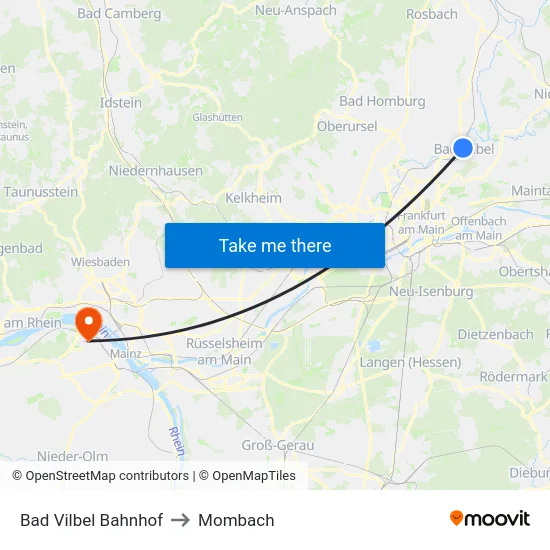 Bad Vilbel Bahnhof to Mombach map