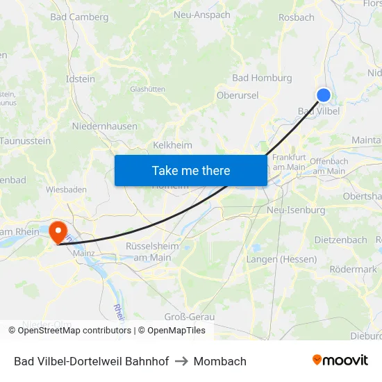 Bad Vilbel-Dortelweil Bahnhof to Mombach map
