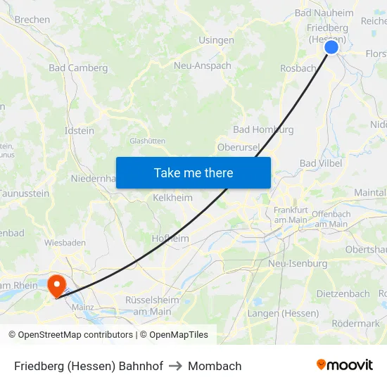 Friedberg (Hessen) Bahnhof to Mombach map