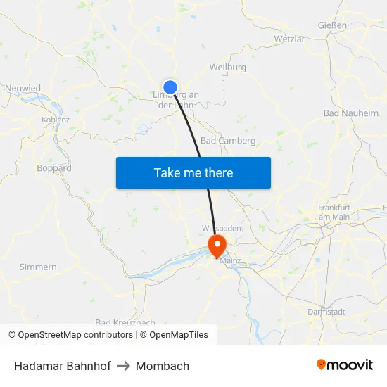 Hadamar Bahnhof to Mombach map