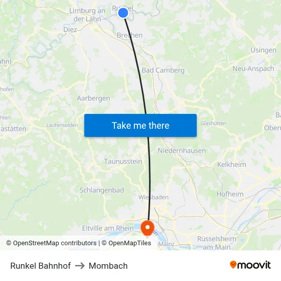 Runkel Bahnhof to Mombach map