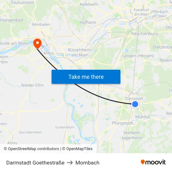 Darmstadt Goethestraße to Mombach map