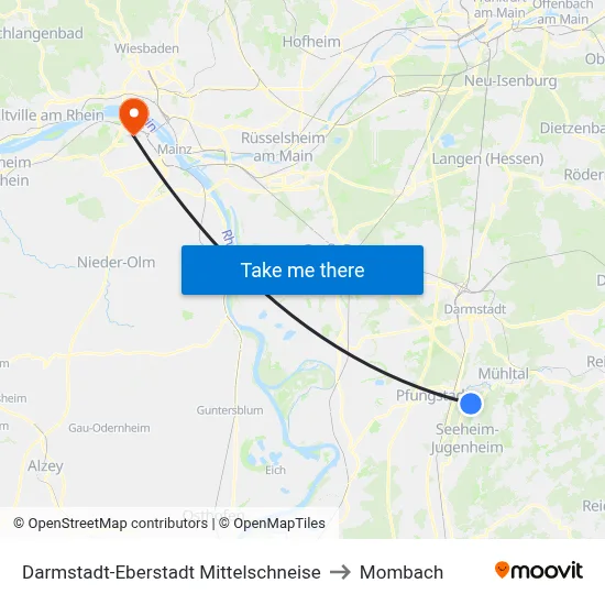 Darmstadt-Eberstadt Mittelschneise to Mombach map