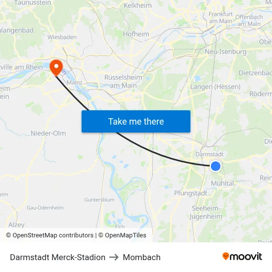 Darmstadt Merck-Stadion to Mombach map