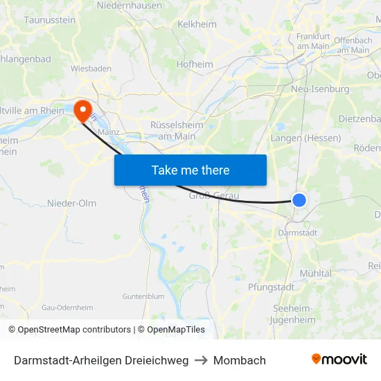 Darmstadt-Arheilgen Dreieichweg to Mombach map