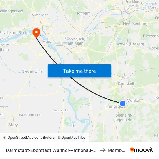 Darmstadt-Eberstadt Walther-Rathenau-Straße to Mombach map