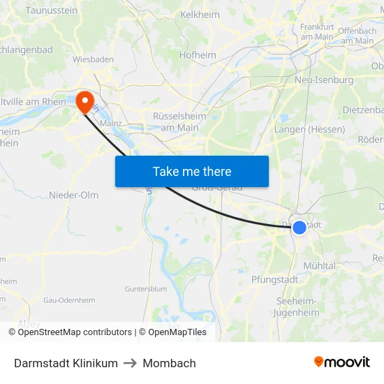 Darmstadt Klinikum to Mombach map