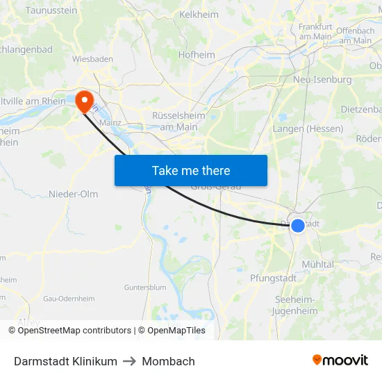 Darmstadt Klinikum to Mombach map