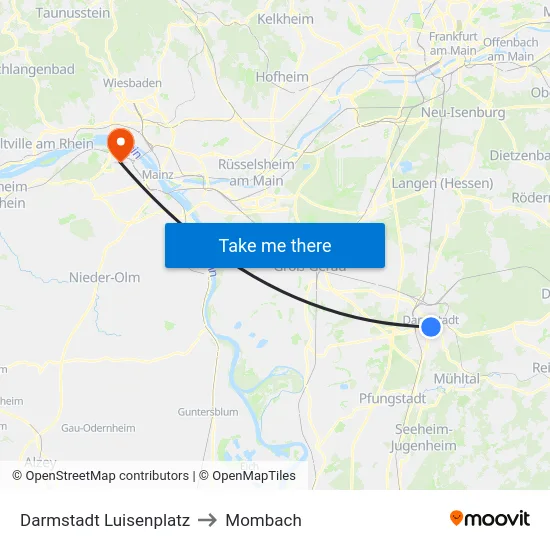 Darmstadt Luisenplatz to Mombach map