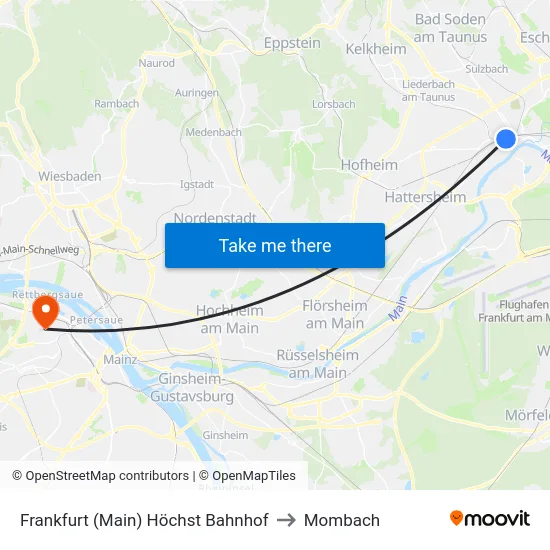 Frankfurt (Main) Höchst Bahnhof to Mombach map