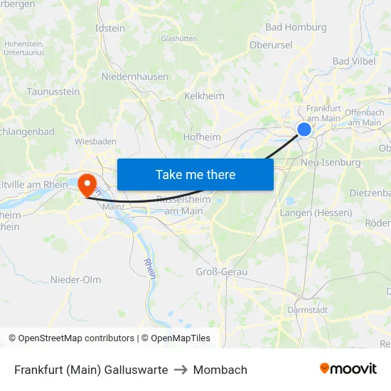 Frankfurt (Main) Galluswarte to Mombach map