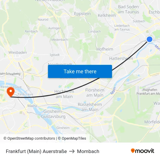 Frankfurt (Main) Auerstraße to Mombach map