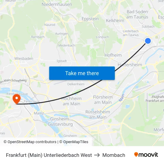 Frankfurt (Main) Unterliederbach West to Mombach map