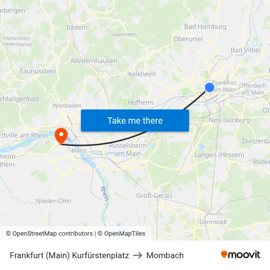 Frankfurt (Main) Kurfürstenplatz to Mombach map