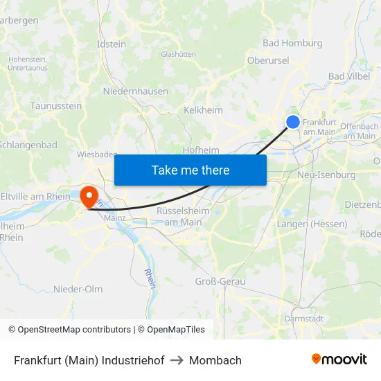 Frankfurt (Main) Industriehof to Mombach map
